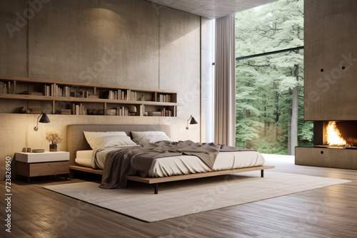 Photo of dark minimal bedroom interior design with bed and luxury decoration © LFK