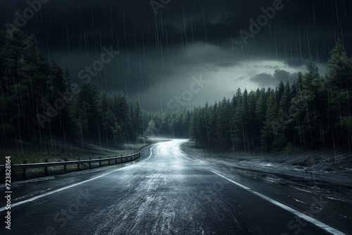 The Road Under The Heavy Rain Background © Robin
