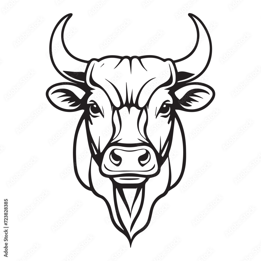 2d outline vector minimalism hand drawn art style head of bull