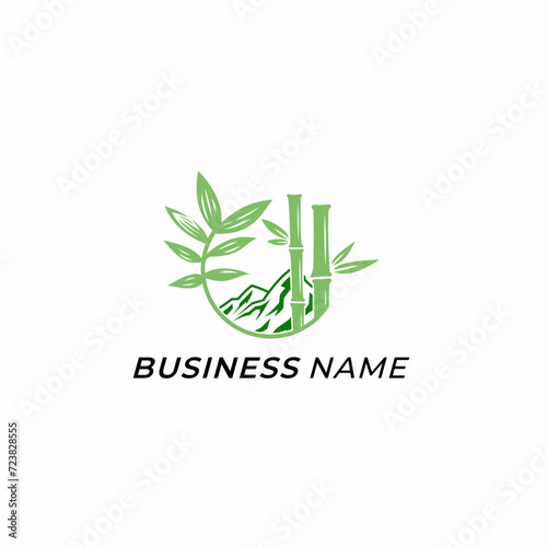 design logo combine bamboo tree and mountain