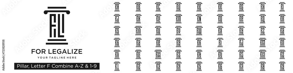 set of pillar logo design combined letter F with A to Z and numbers from 1 to 9. vector illustration