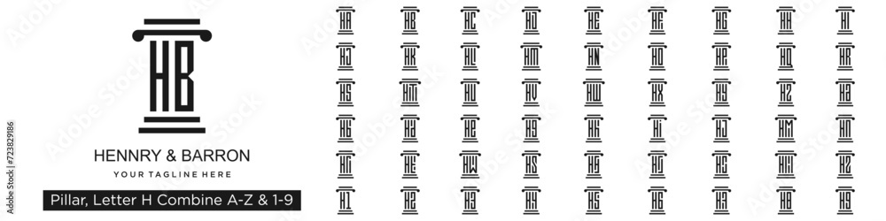 set of pillar logo design combined letter H with A to Z and numbers from 1 to 9. vector illustration