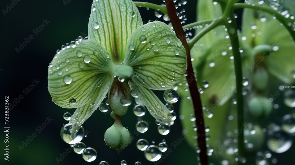 water drops on a green leaf