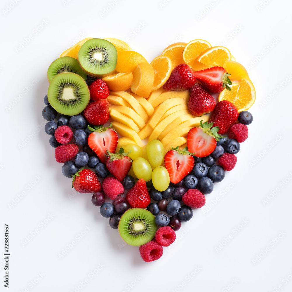 illustration of fruits in heart shape. Created with Generative AI illustration of fruits in heart shape. Created with Generative AI