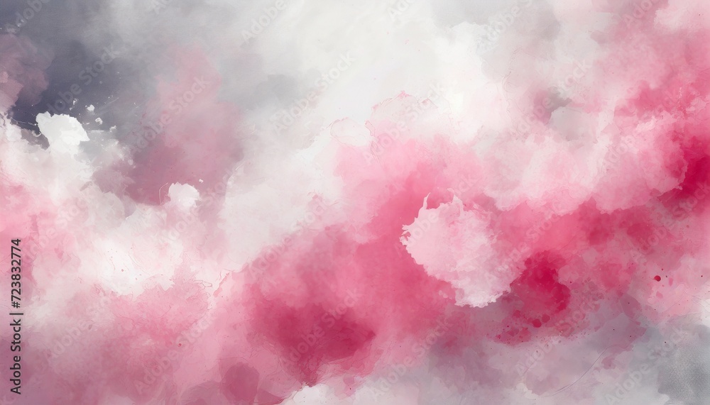 pink and white watercolor background with abstract cloudy sky concept with color splash design and fringe bleed stains and blobs