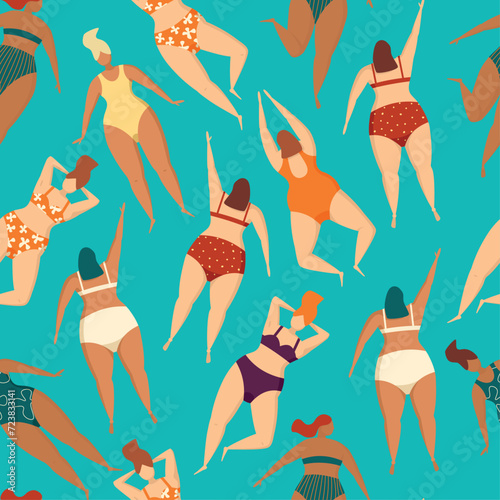 Vector seamless pattern with swimming people