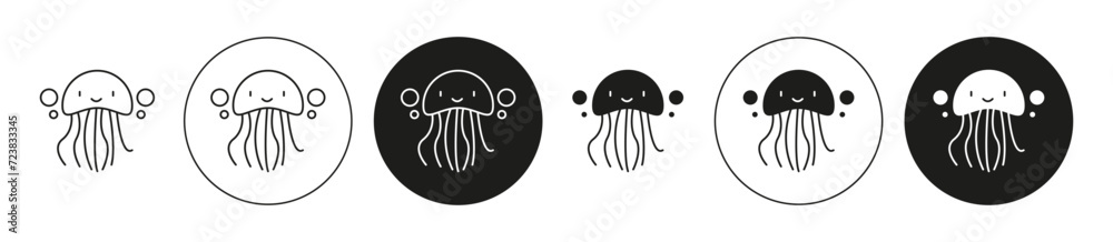 Jellyfish vector line logo art icon mark. Jellyfish outline drawing set Jellyfish vector line logo art icon mark. Jellyfish outline drawing set