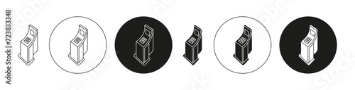 Kiosk vector line logo art icon mark. Kiosk outline drawing set