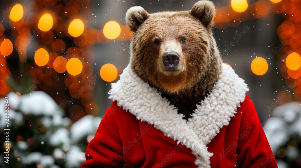 Bear in red suit with downtrend candlestick charts, trading volatility, recession concept. Bear in red suit with downtrend candlestick charts, trading volatility, recession concept.