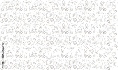 World's tourism day. Travel seamless pattern, vacation doodle journey drawn line icons on white background. Traveling icons. Used for traveling backgrounds, posts, wrapping paper, fabrics. Editable