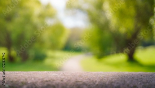 abstract concept of unfocused blurred bokeh natural outdoor park scenery landscape with empty space for copy or text on green background