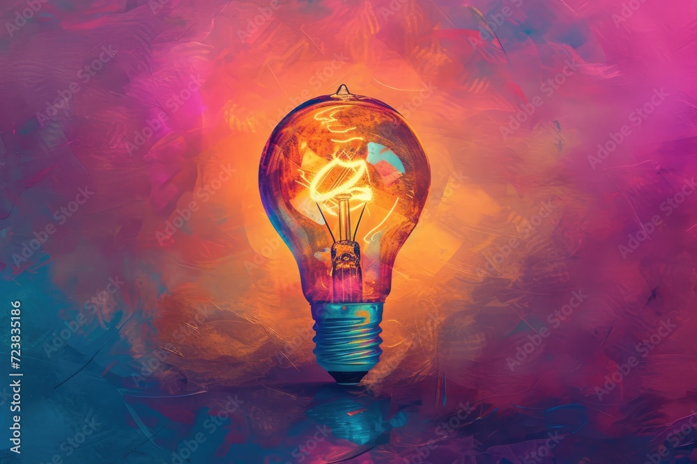 Creative light bulb explodes with colorful paint and colors. New idea, brainstorming concept AI generated Creative light bulb explodes with colorful paint and colors. New idea, brainstorming concept AI generated