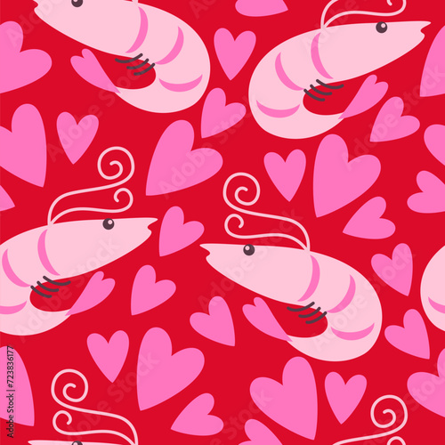 Vector seamless pattern with funny shrimps on a pink background