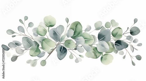 Floral green watercolor wedding element. Botanical composition of leaf branches, eucalyptus. Elegant foliage design element for bridal shower, birthday card, baby shower, wallpaper photo