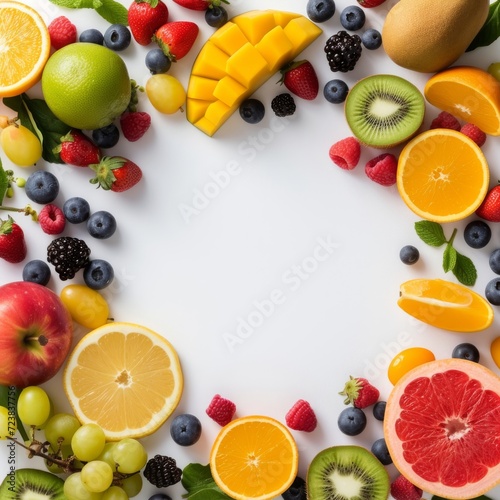 Fruit and vegetable frame background. World vegan day. World health day. © Absent Satu