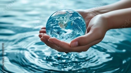 Saving water and world environmental protection concept. Earth, ecology, nature, planet concepts.