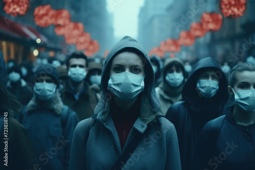 Protection from epidemic disease, people wearing masks