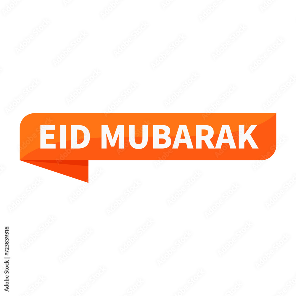 Eid Mubarak Text In Orange Ribbon Rectangle Shape For Promotion Information Announcement Business Marketing Social Media

