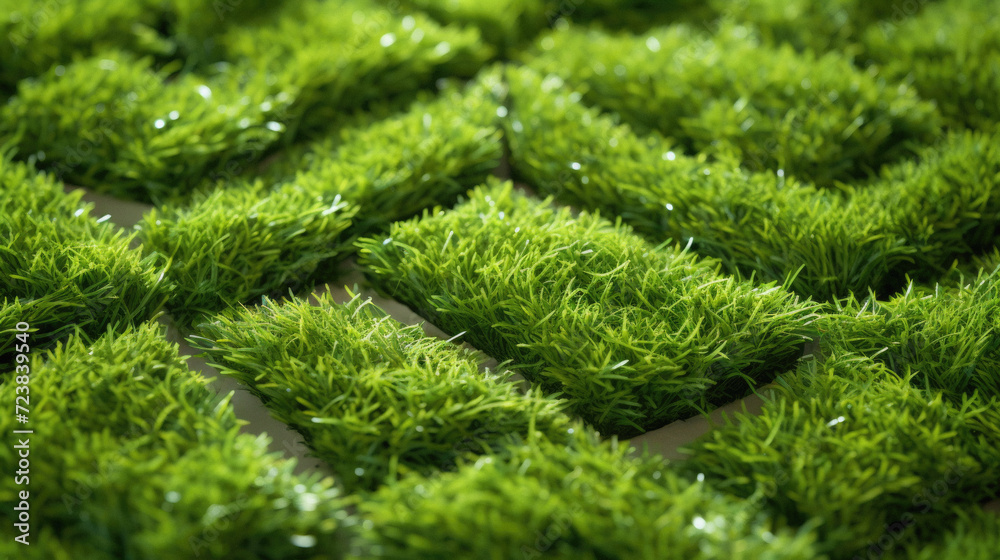 Green artificial grass in the garden, close-up, background . Green artificial grass in the garden, close-up, background .