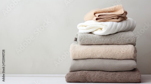 Stack of folded clean towels photo