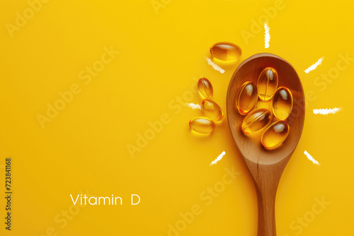 Tablets on a spoon in the center of the sun. Vitamin D