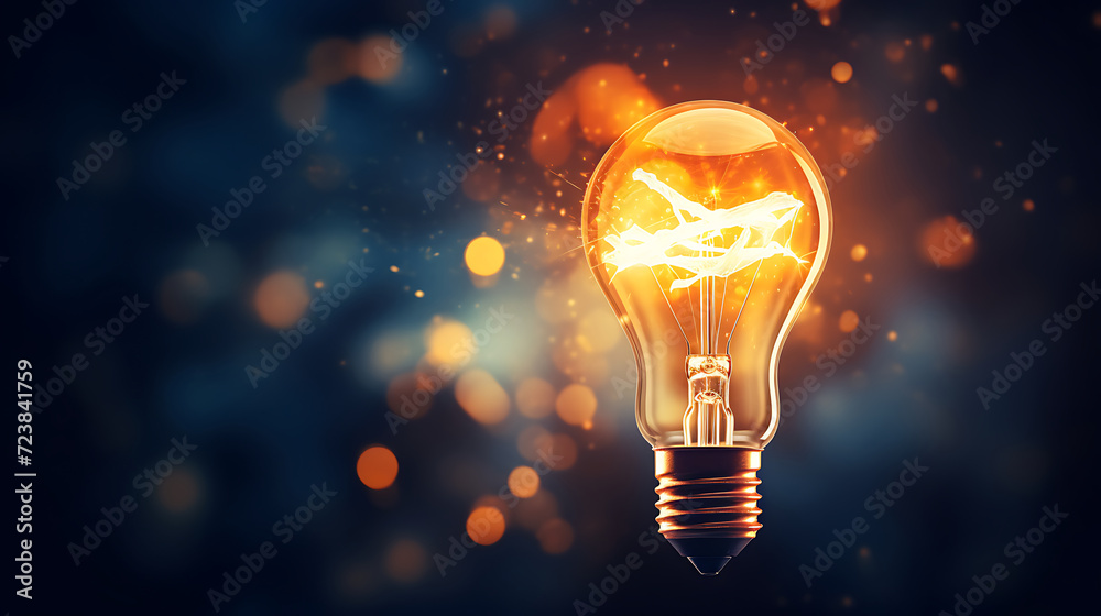 light bulb turns on partially bright idea on business success banner concept background - obrazy, fototapety, plakaty 