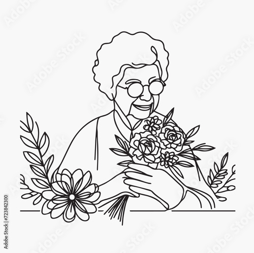 grandmother with flowers and leafs avatar character vector illustration desing