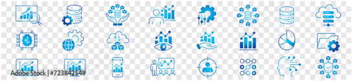 Data analysis, Analytics, Statistics, Big data, Database editable stroke line icons set collection illustration vector