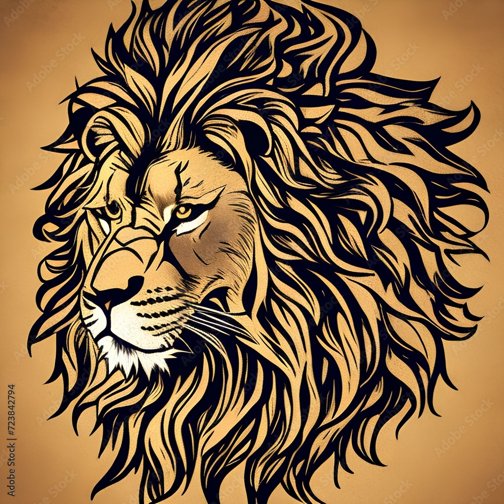 Fototapeta premium n Evocative and Timeless Design Prompt for a Golden Lion Illustrative Logo, Blending Strength and Elegance in a Captivating Emblem that Resonates Power, Pride, and Regality, 