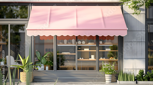 Retail Radiance: Pink Awning Concept in Commercial Architecture. Generative AI