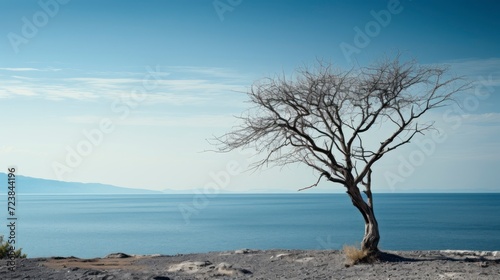 Lonely tree on the beach  minimal style