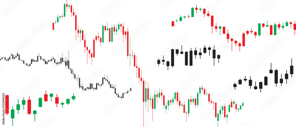 Candlestick graph pattern chart of stock trading cryptocurrency, Market investment exchange in red, green and black design isolated set