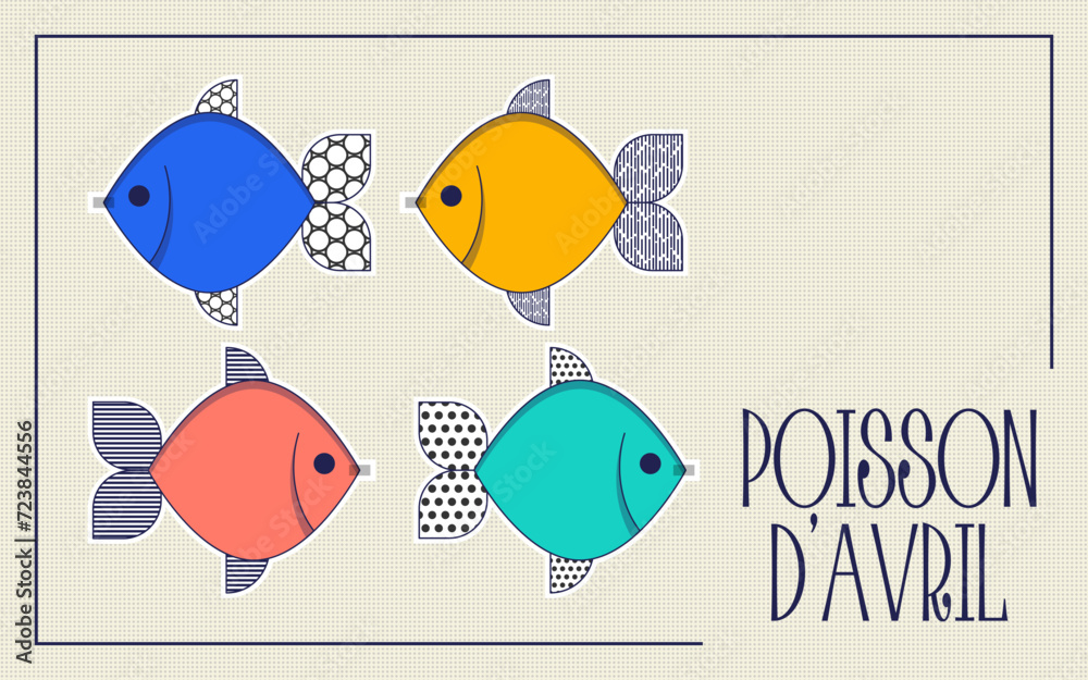 Poisson d'avril. French April Fool's Day banner fish. Flat style. Vector illustration..