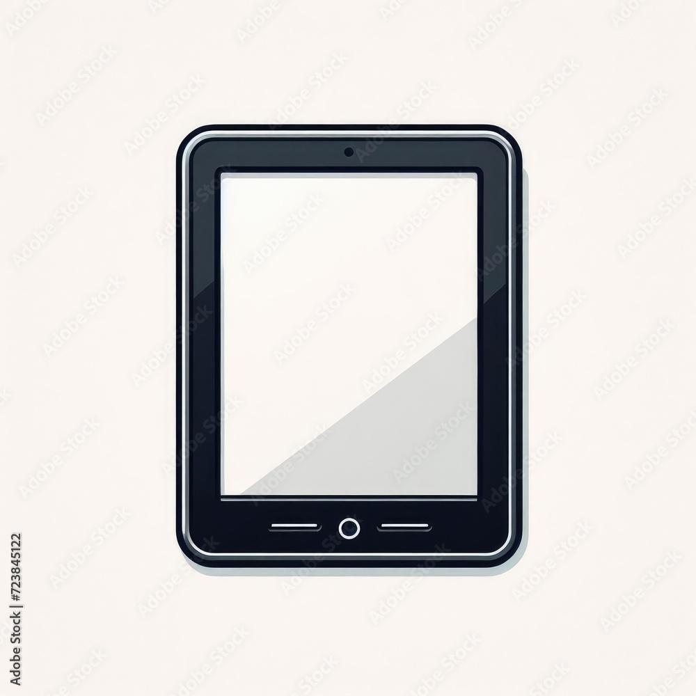 A black electronic device, resembling a tablet or e-reader, with a blank white screen. It has a rectangular shape with rounded corners. A black electronic device, resembling a tablet or e-reader, with a blank white screen. It has a rectangular shape with rounded corners.