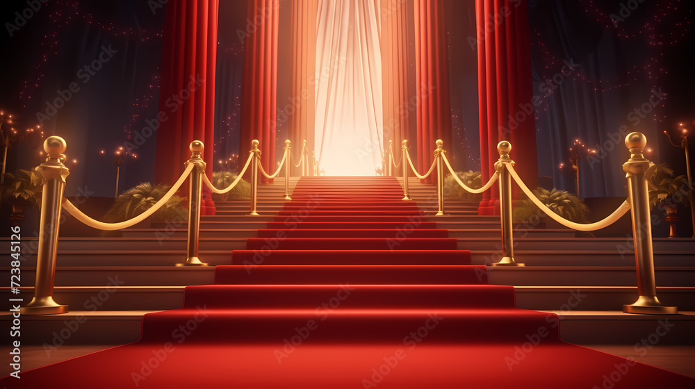 Red carpet on the stairs on dark background, the way to glory, victory and success Red carpet on the stairs on dark background, the way to glory, victory and success