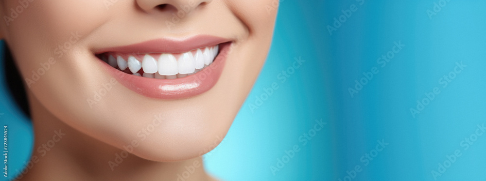 Obraz premium Beautiful young woman smile with healthy white teeth. Dentistry concept .