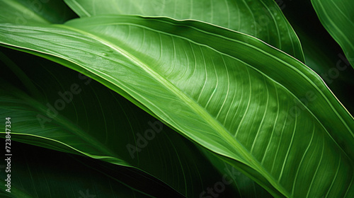 Green leaf background, close-up of a tropical plant with veins