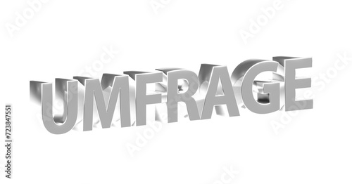 Umfrage - silberneplakative 3D-Schrift, Meinungsumfrage, online Umfrage, Wahlumfrage, Umfrage Auswertung, Meinung, anonym, Trend, Wünsche, Interessen, Marketing, Marktforschung, Rendering, Freisteller