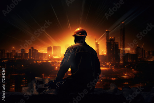 Silhouette photo of construction worker man in dark ambiance