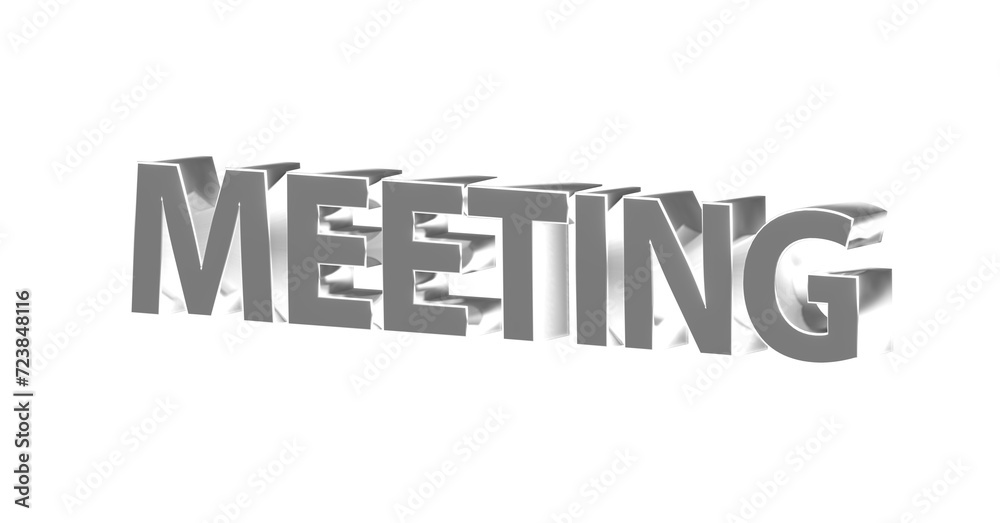 Meeting - silberne plakative 3D-Schrift, Besprechung, Planung, Agenda, Sitzung, Besprechungsraum, Team, Effizienz, Rendering, Freisteller Meeting - silberne plakative 3D-Schrift, Besprechung, Planung, Agenda, Sitzung, Besprechungsraum, Team, Effizienz, Rendering, Freisteller
