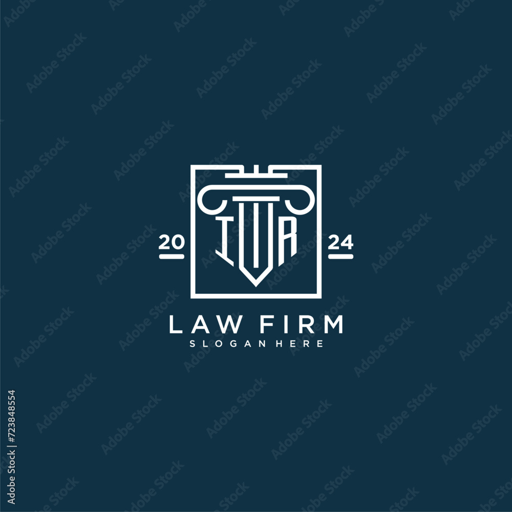 IR initial monogram logo for lawfirm with pillar design in creative square
