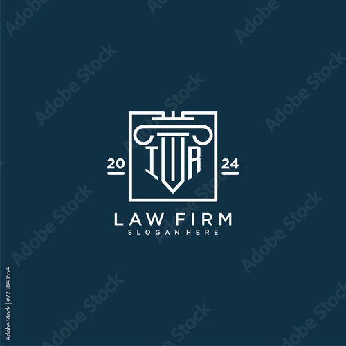 IR initial monogram logo for lawfirm with pillar design in creative square