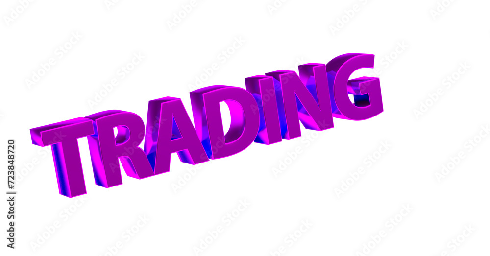 Trading, pinke plakative 3D-Schrift: Börse, Aktienhandel, Devisenhandel, Daytrading, Kryptowährungen, Handelsstrategien, Online-Trading, Aktienkurse,  Marktanalyse, Rendering, Freistelleer