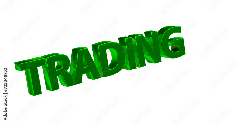 Trading, grüneplakative 3D-Schrift: Börse, Aktienhandel, Devisenhandel, Daytrading, Kryptowährungen, Handelsstrategien, Online-Trading, Aktienkurse, Marktanalyse, Rendering, Freistelleer Trading, grüneplakative 3D-Schrift: Börse, Aktienhandel, Devisenhandel, Daytrading, Kryptowährungen, Handelsstrategien, Online-Trading, Aktienkurse, Marktanalyse, Rendering, Freistelleer