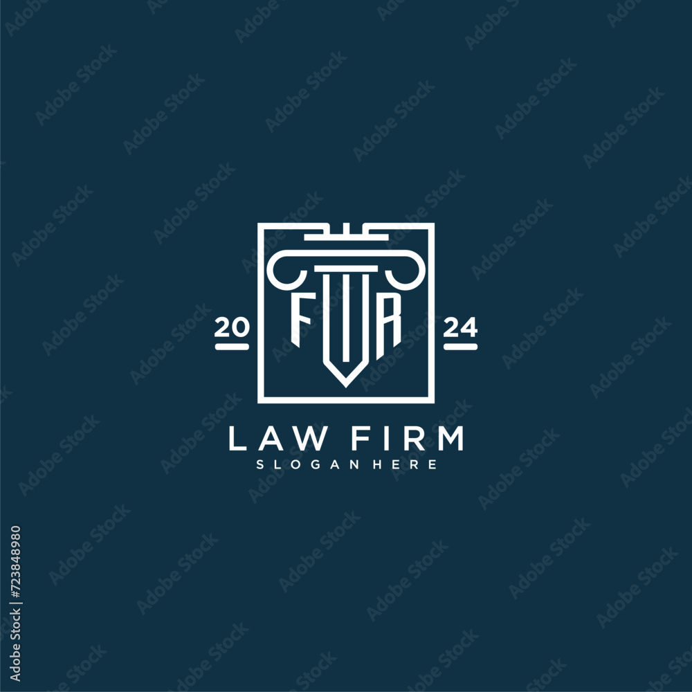 FR initial monogram logo for lawfirm with pillar design in creative square