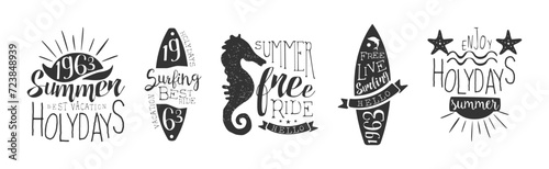 Summer Vacation and Holidays Monochrome Label and Badge Vector Set