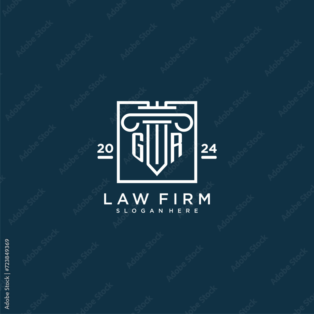GR initial monogram logo for lawfirm with pillar design in creative square GR initial monogram logo for lawfirm with pillar design in creative square