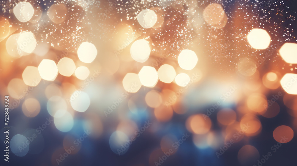 Sky textured space background with gold blue  glittering defocused lights