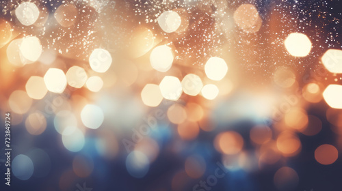 Sky textured space background with gold blue glittering defocused lights