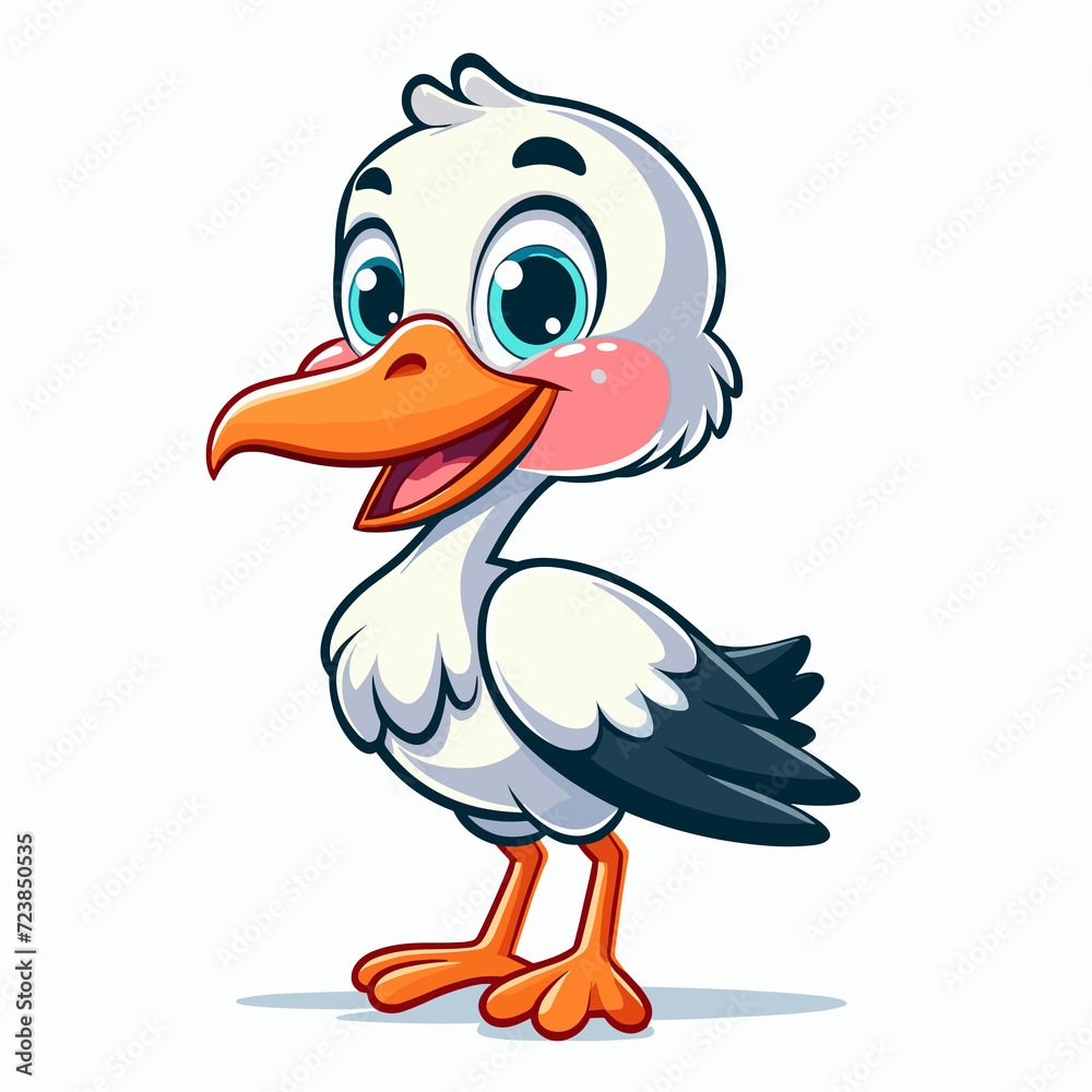 Fototapeta premium Stork cartoon character, flat colors